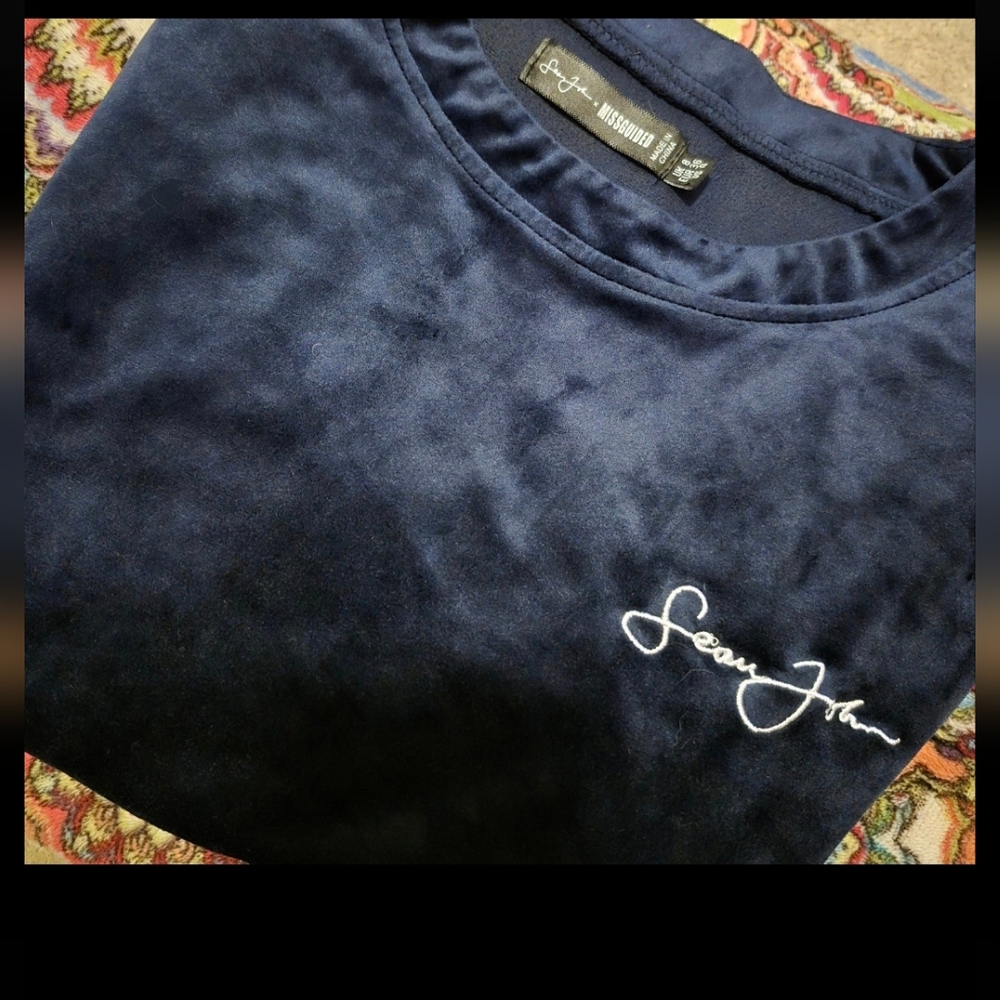 Sean John X Missguided Navy Velour Oversized TShirt Size 4